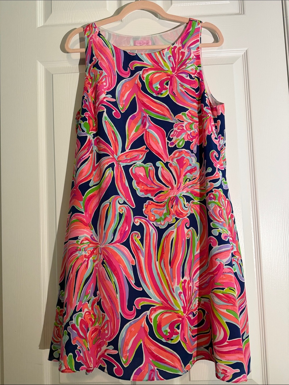 Lilly Pulitzer Jackie Navy Shift Dress with Pink & Green Floral Print